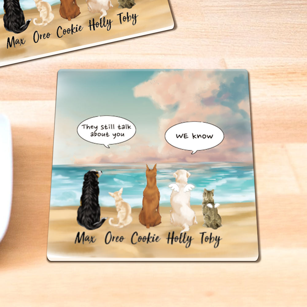 Personalized Pet Memorial Square Stone Coasters-Dog Cat Loss Gifts-Pet Bereavement Gift-DOG & CAT-Rosy Clouds - Jonxifon