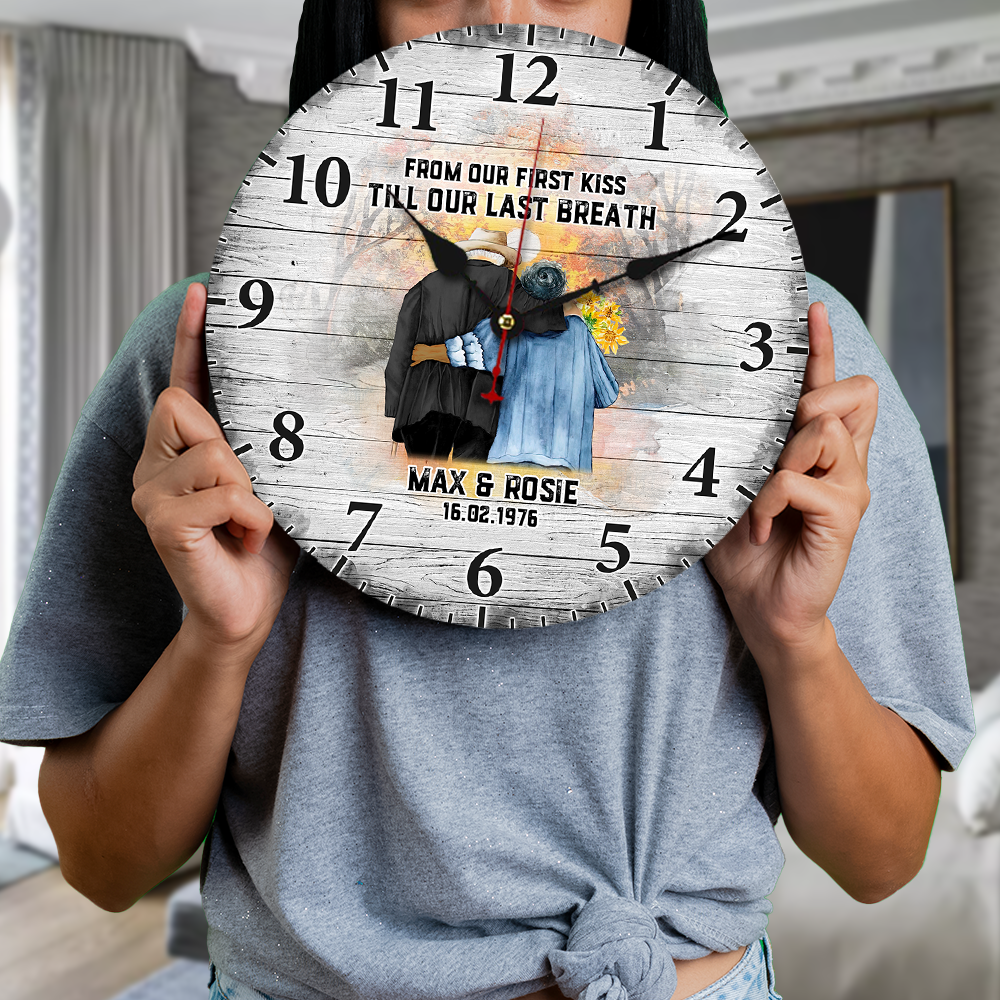 Personalized From First Kiss Till Last Breath Couple Wooden Clock, Anniversary Gift For Mom Dad CHI-YEN