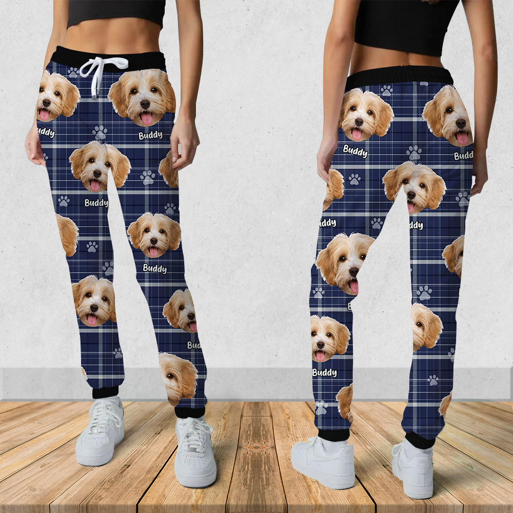 Pet Photo With Name Multicolor Buffalo Plaid Sweatpants, Custom Gift For Men and Women Dung- Yen