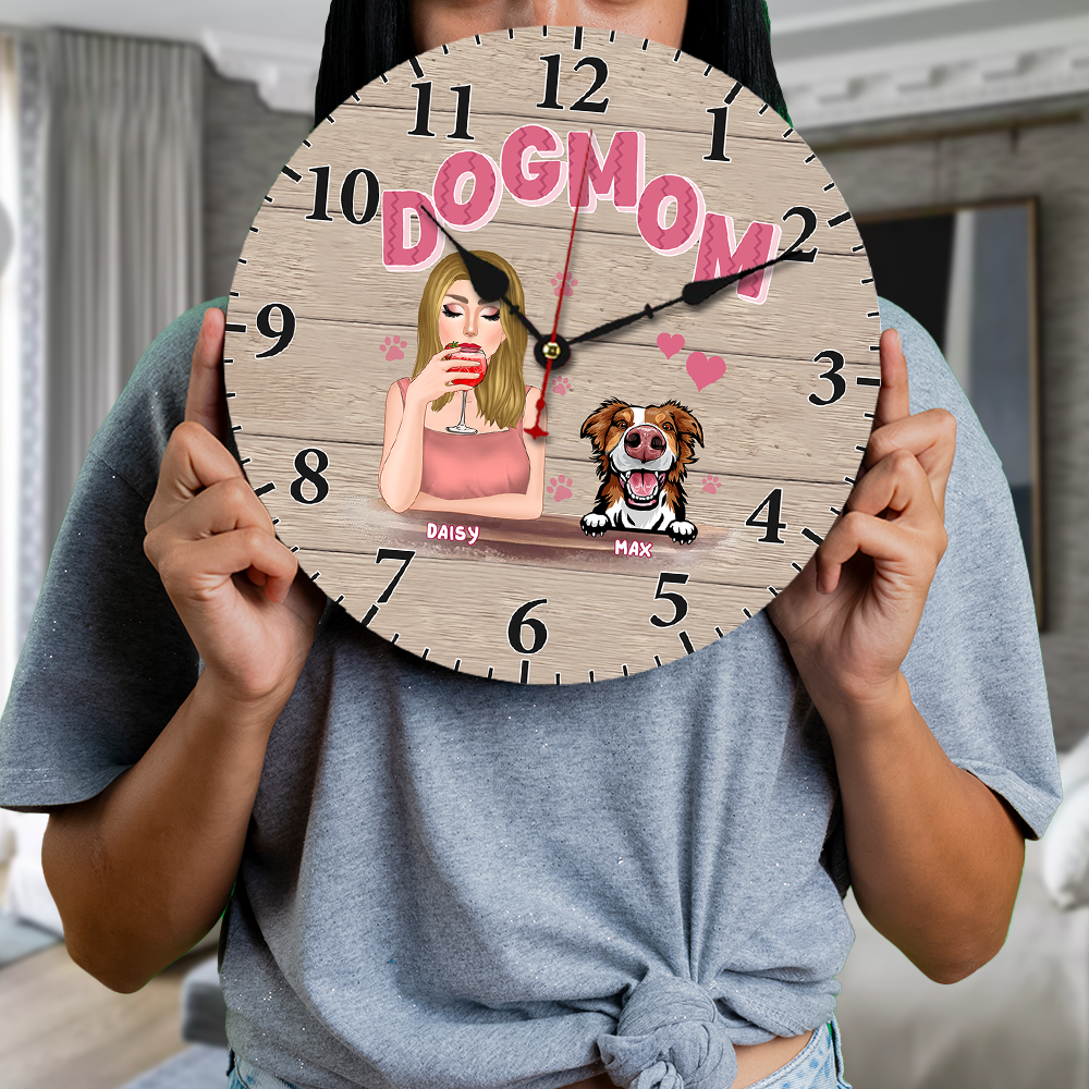 Personalized Dog Mom Wall Wooden Clock, Gift For Dog Lover CHI-THUY