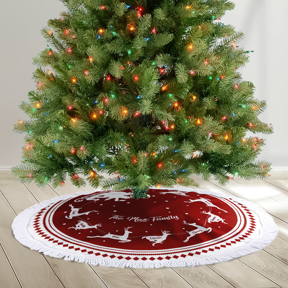 Custom Reindeer With Name Family Christmas Tree Skirt, Christmas Gift YHN-THUY