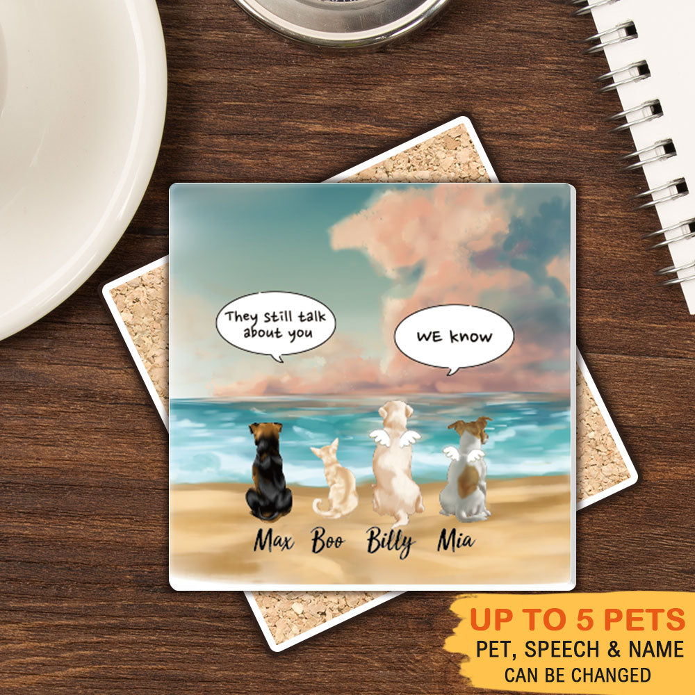 Personalized Pet Memorial Square Stone Coasters-Dog Cat Loss Gifts-Pet Bereavement Gift-DOG & CAT-Rosy Clouds - Jonxifon