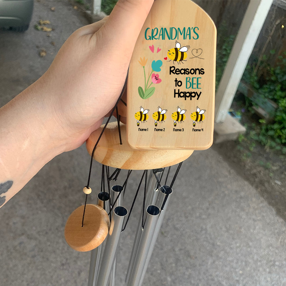 Personalized Reason To Bee Happy Wind Chime Mom Grandma, Gift For Grandma YHN-THUY