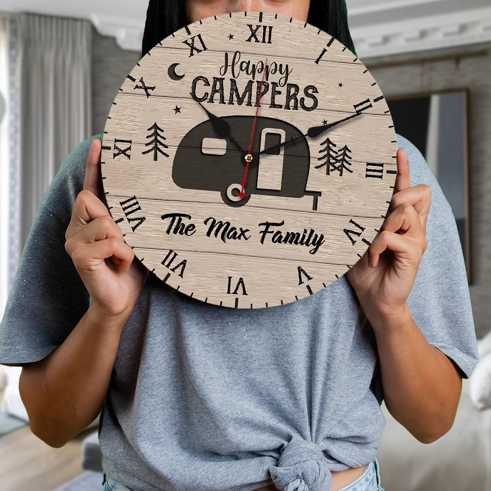 Custom Happy Campers Camping Wall Wooden Clock, Gift For Camper YHN-YEN