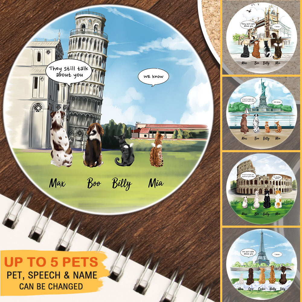 Personalized Pet Memorial Circle Stone Coasters-Dog Cat Loss Gifts-Pet Bereavement Gift-DOG & CAT-Pisa Tower - Jonxifon