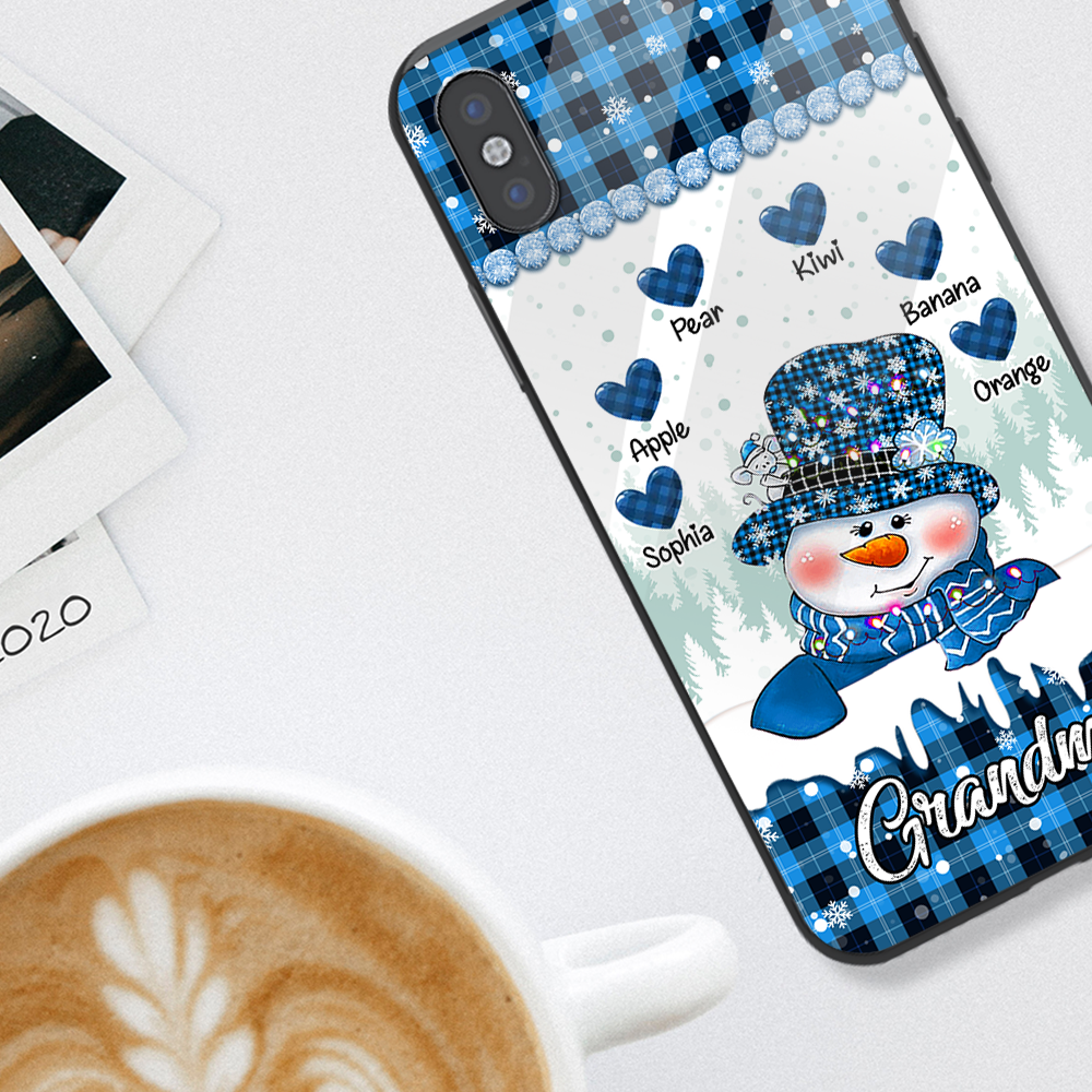 Personalized Snowman Grandma Sweet Heart Kids iPhone Samsung Phone Case, Holiday Gift For Grandma Nana Mom Aunt