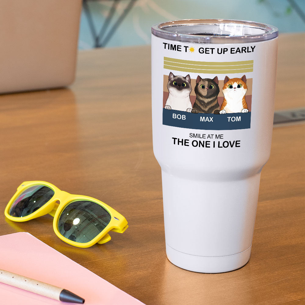 Time To Get Up Early- 30oz Personalized 304 Grade Stainless Steel Cat Tumbler - Jonxifon