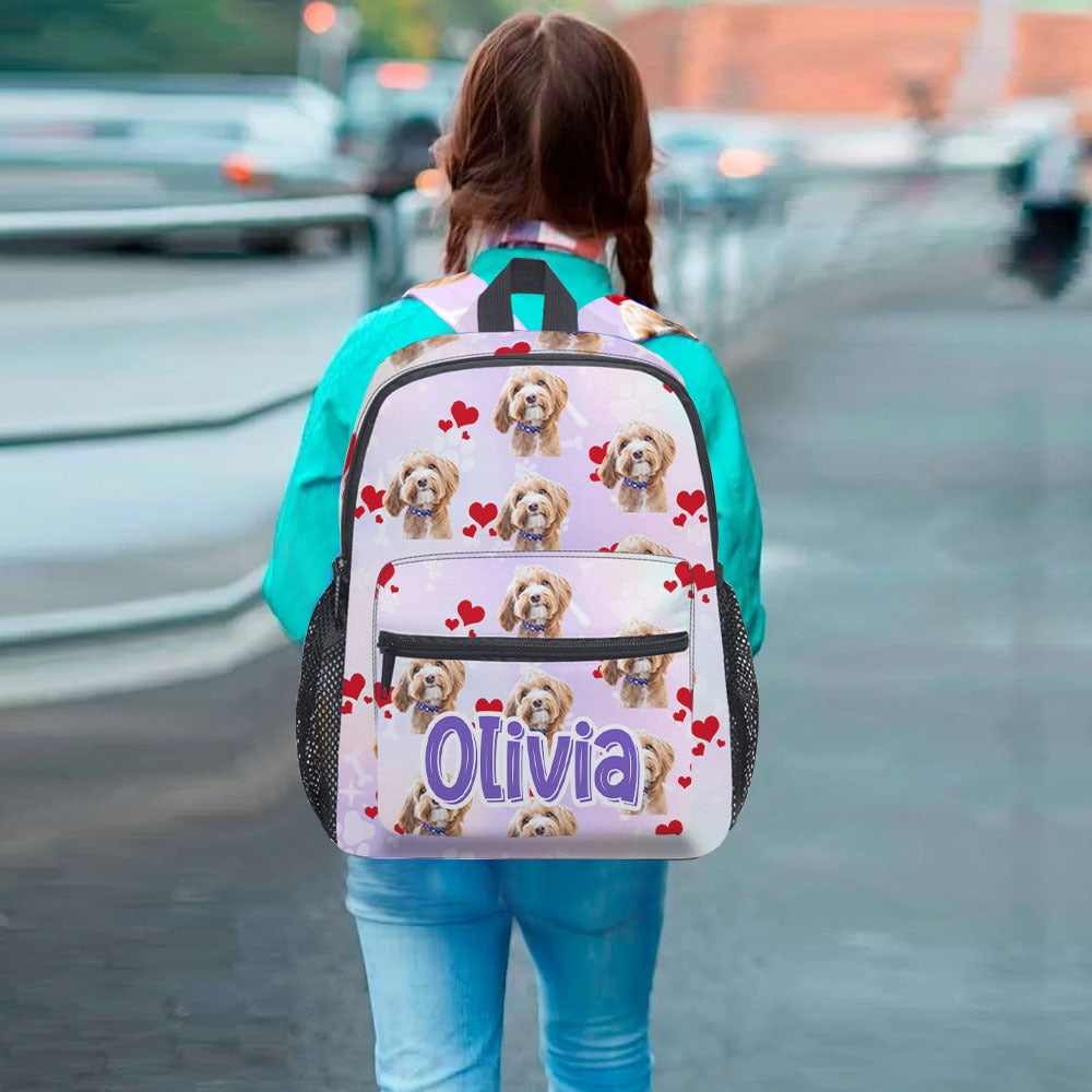 Custom Pet Photo I Go To School With My Dog Kid Backpack, Back-to-school Gift