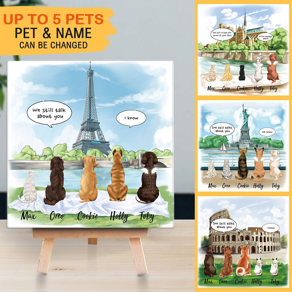 Personalized Pet Memorial Square Stone Album-Dog Cat Loss Gifts-Pet Bereavement Gift-DOG & CAT-Eiffel Tower - Jonxifon