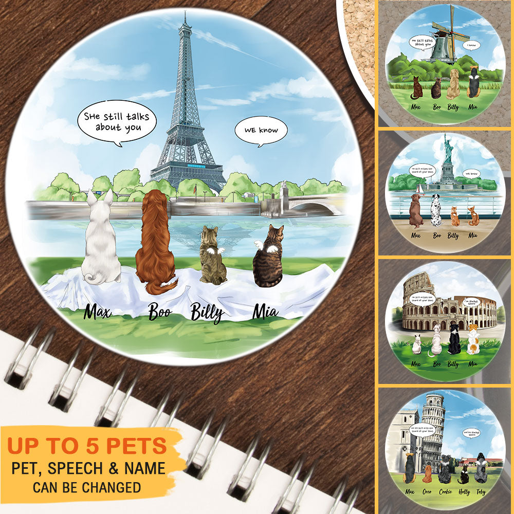 Personalized Pet Memorial Circle Stone Coasters-Dog Cat Loss Gifts-Pet Bereavement Gift-DOG & CAT-Eiffel Tower - Jonxifon