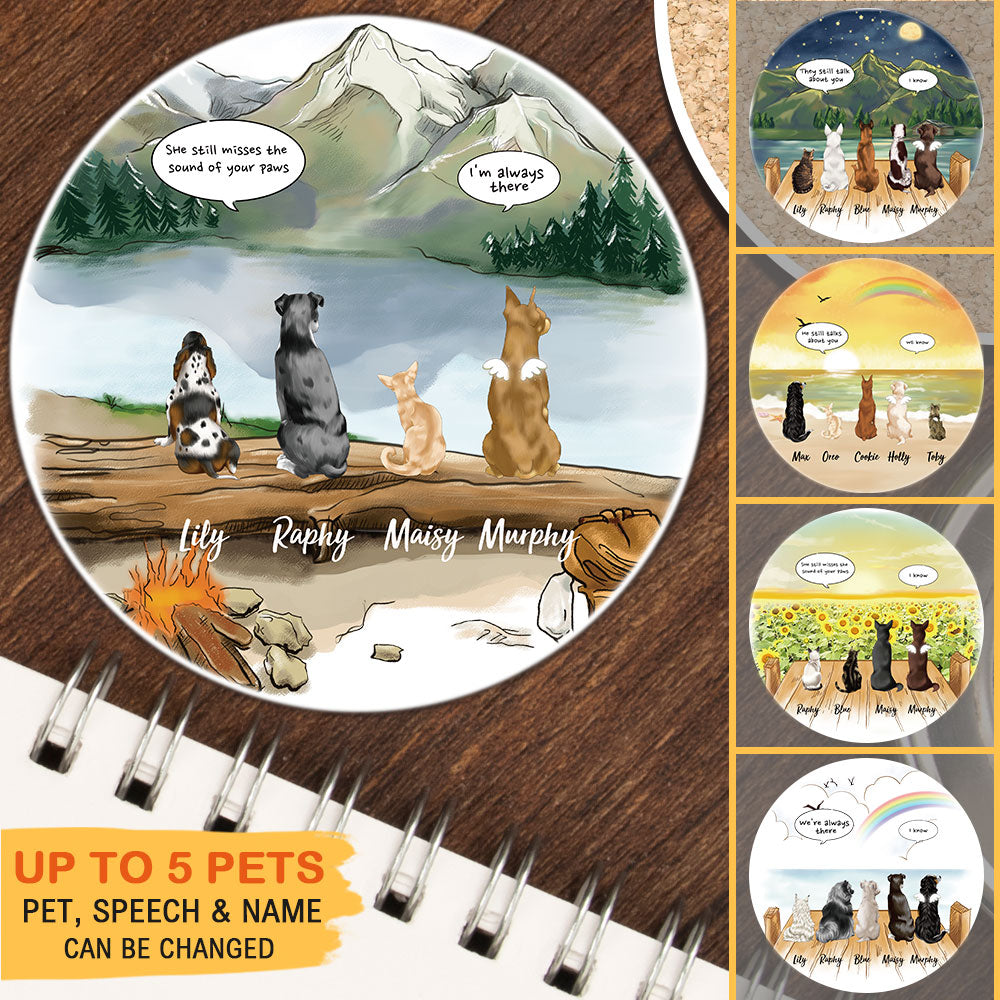 Personalized Pet Memorial Circle Stone Coasters-Dog Cat Loss Gifts-Pet Bereavement Gift-DOG & CAT-Mountain-Hiking - Jonxifon