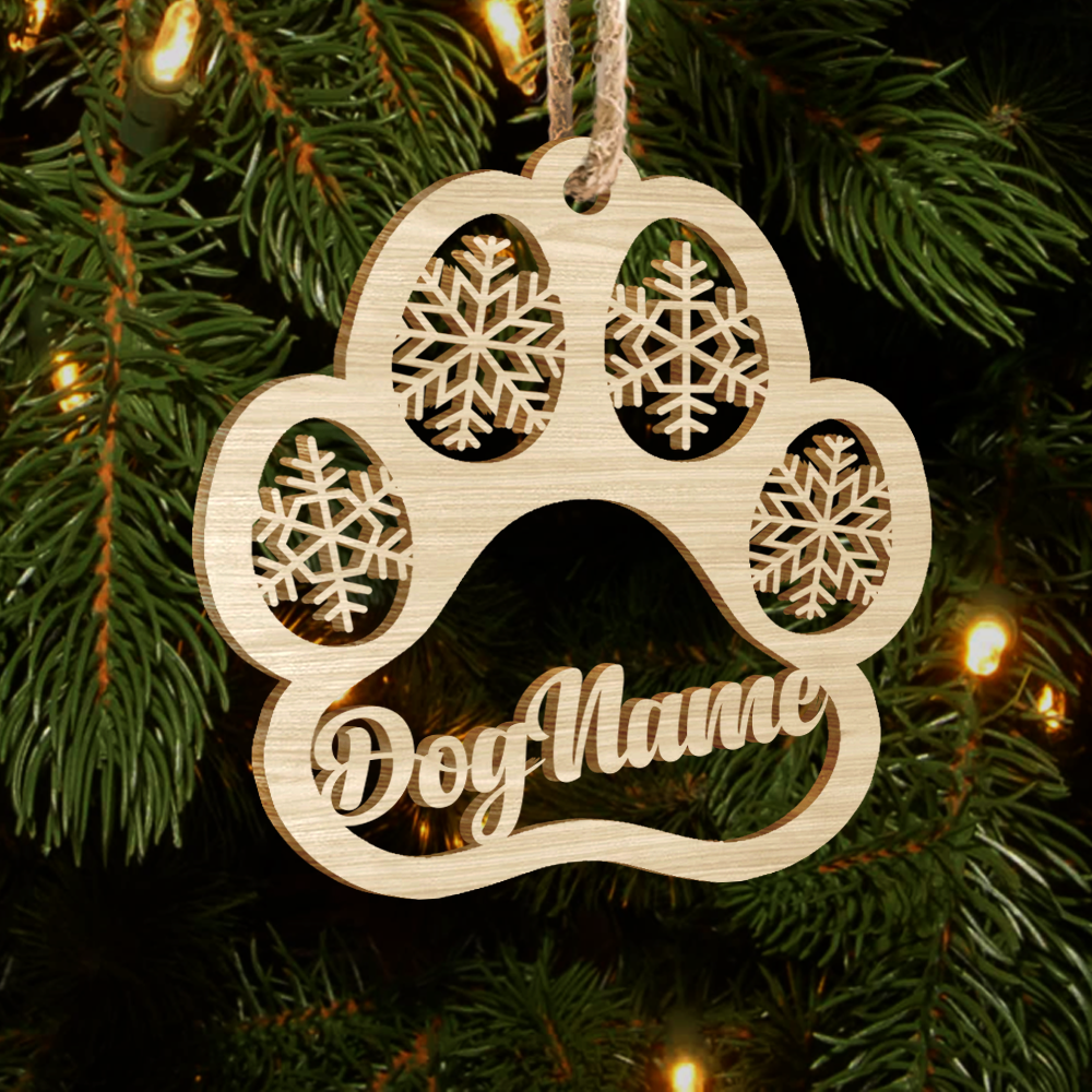 Paw With Name Pet Wood Ornament Cutout, Dog Cat & Angel Wings YHN-VAN