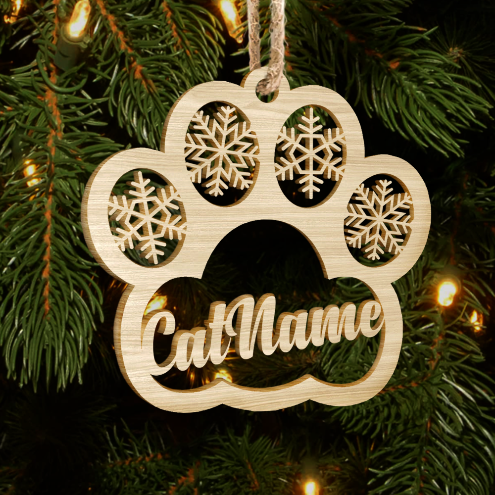 Paw With Name Pet Wood Ornament Cutout, Dog Cat & Angel Wings YHN-VAN