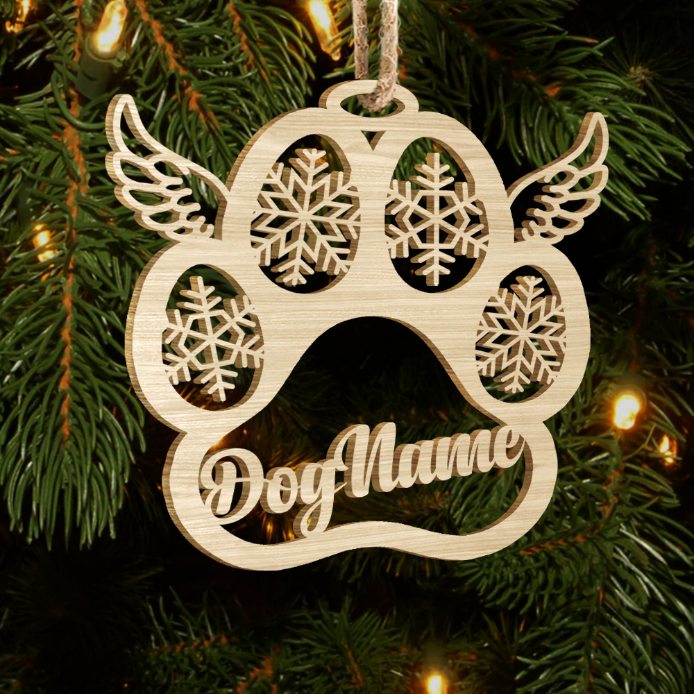 Paw With Name Pet Wood Ornament Cutout, Dog Cat & Angel Wings YHN-VAN