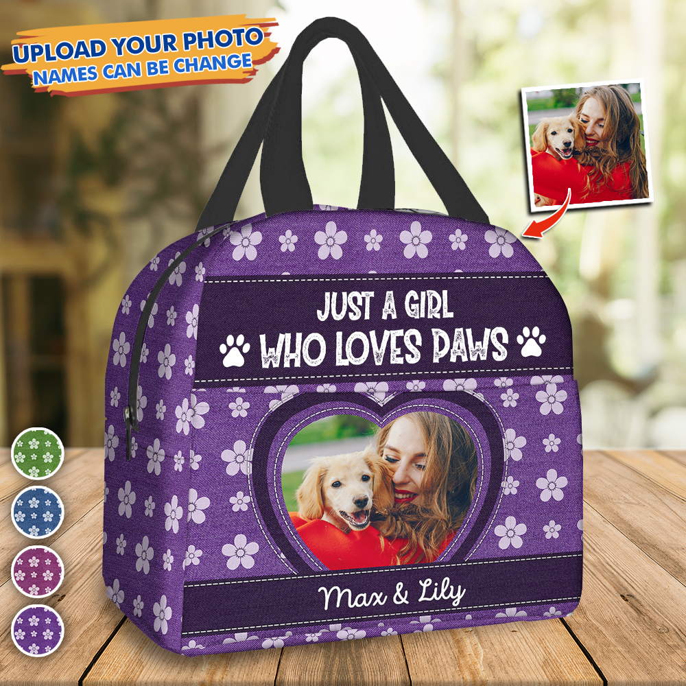 Personalized Photo Just A Girl Who Loves Paws Lunch Bag, Gift For Pet Lovers