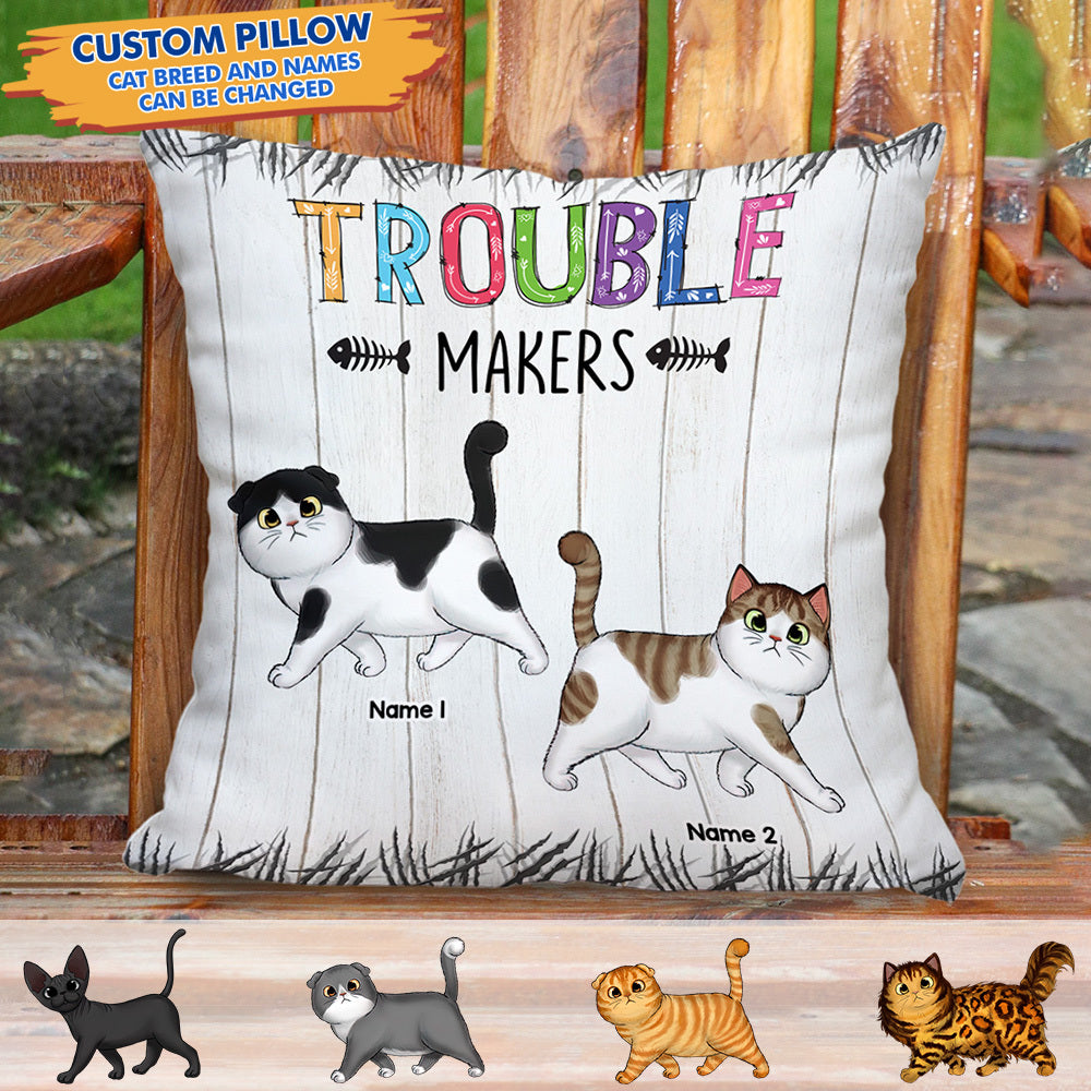 Personalized Trouble Makers Cat Mom Pillow, Gift For Cat Lover