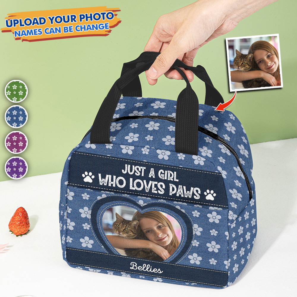 Personalized Photo Just A Girl Who Loves Paws Lunch Bag, Gift For Pet Lovers