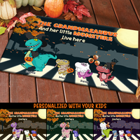 Thumbnail for Personalized Grandma And Kids Dinosaur Halloween Doormat CHI-DIEP