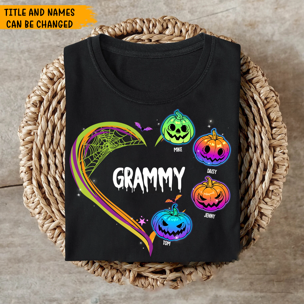 Personalize Heart Pumpkin Mom Grandma Halloween T-shirt, Gift for Grandma CustomCat