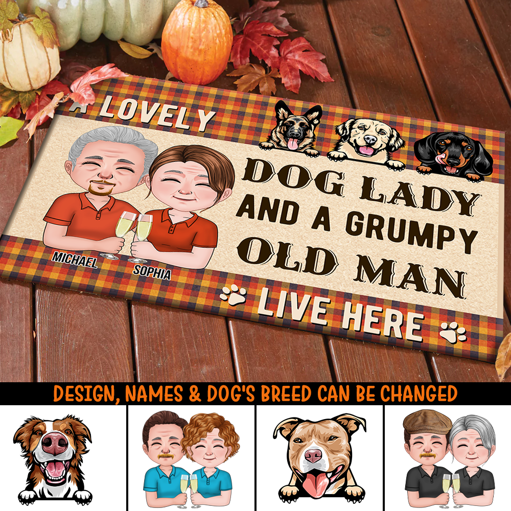 Personalized Crazy Dog Lady And Grumpy Old Man Live Here Doormat, Dog Lover Gift CHI-DIEP