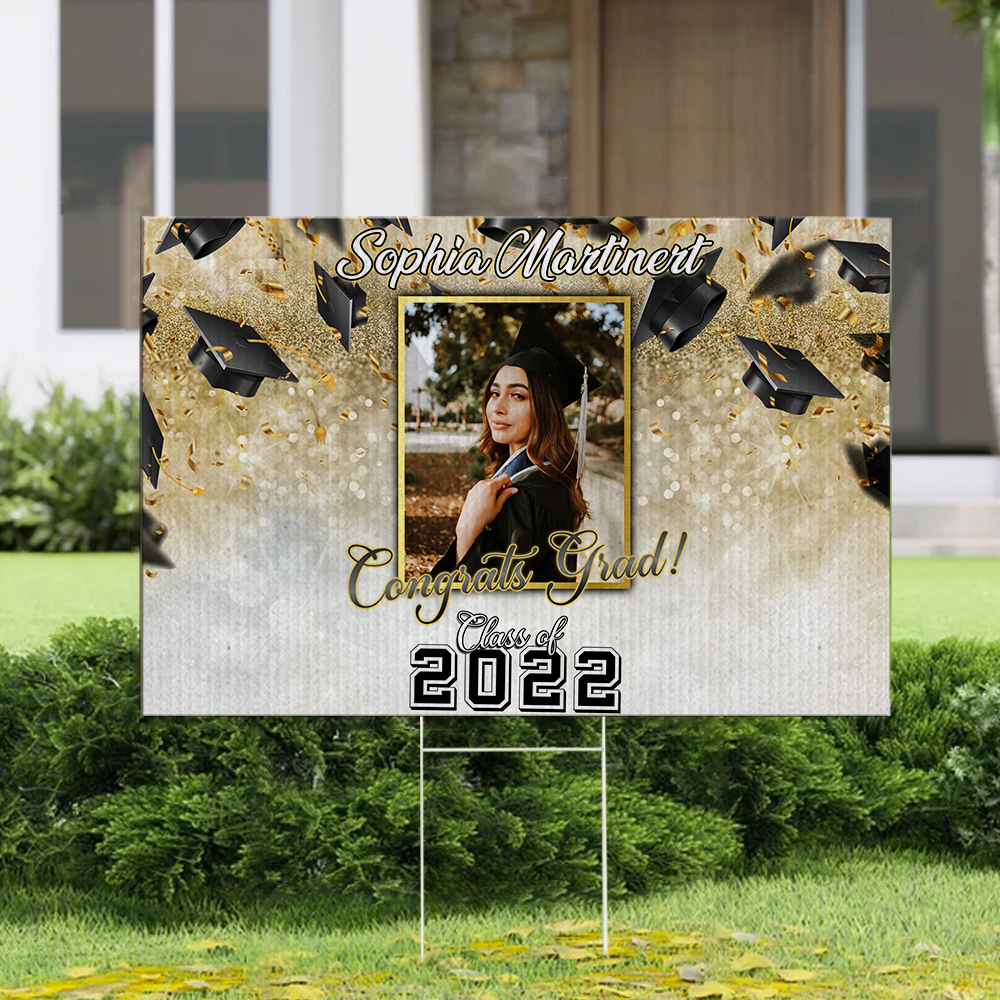 Congrats Grad Class Of 2022  Personalized Lawn Sign With Stake, Upload Photo Yard Sign