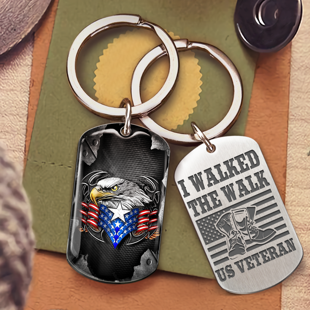 I Walked The Walk US Veteran  Metal Keychain, Independence Day Gift