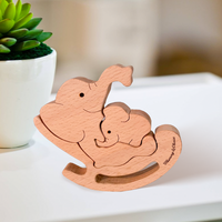 Thumbnail for Elephant Mum & Baby Wood Sculpture, New Mom Gift