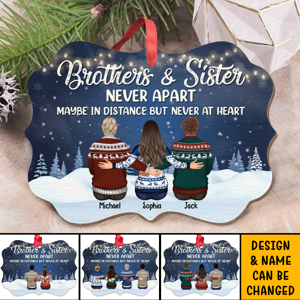 Personalized Brothers & Sisters Never Apart Benelux Shaped Wood Christmas Ornament DUNG-DIEP