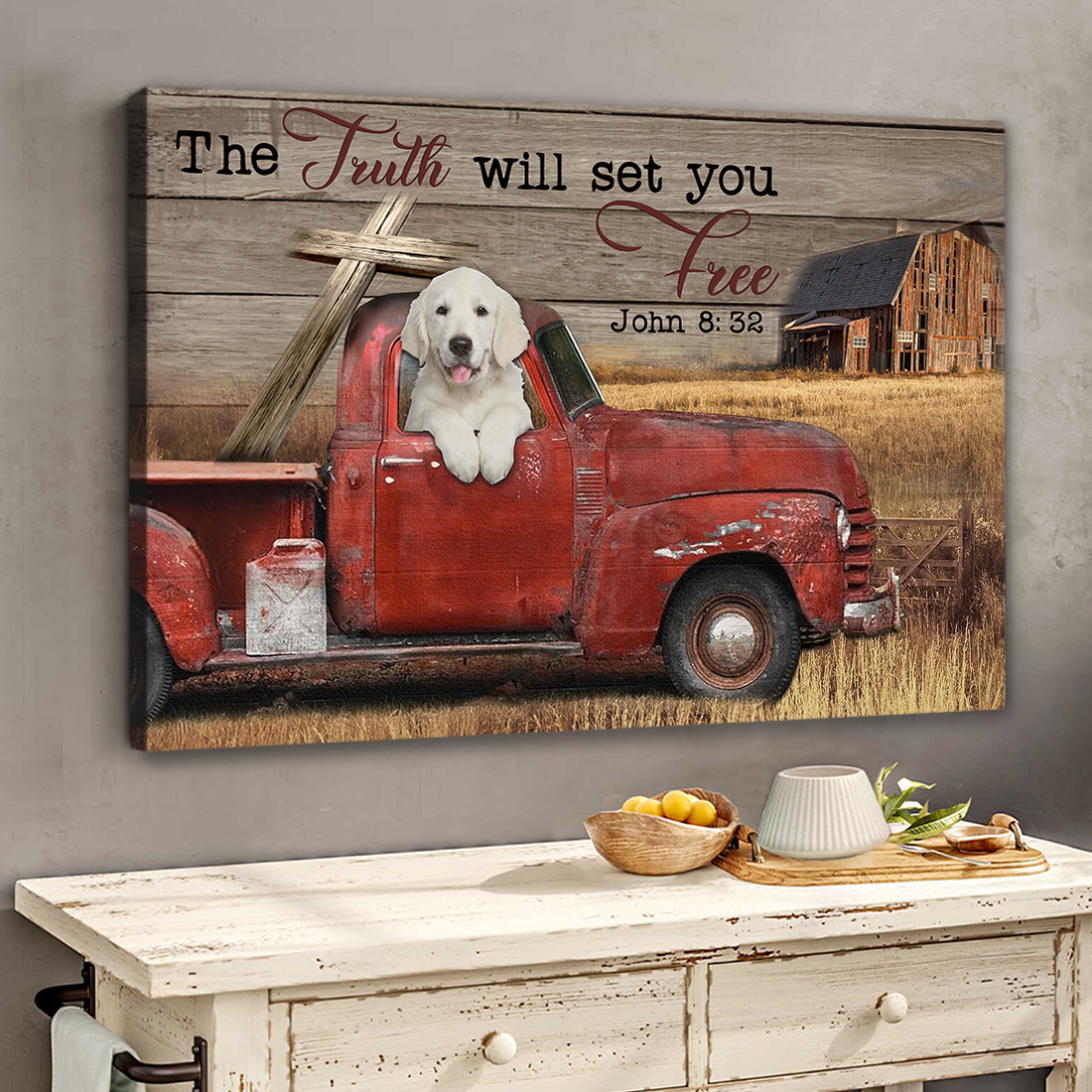 The Truth Will Set You Free Golden Retriever Canvas Wall Art - For Dog Lover ,For Golden Retriever Lover, For Pet Lover, For Religion