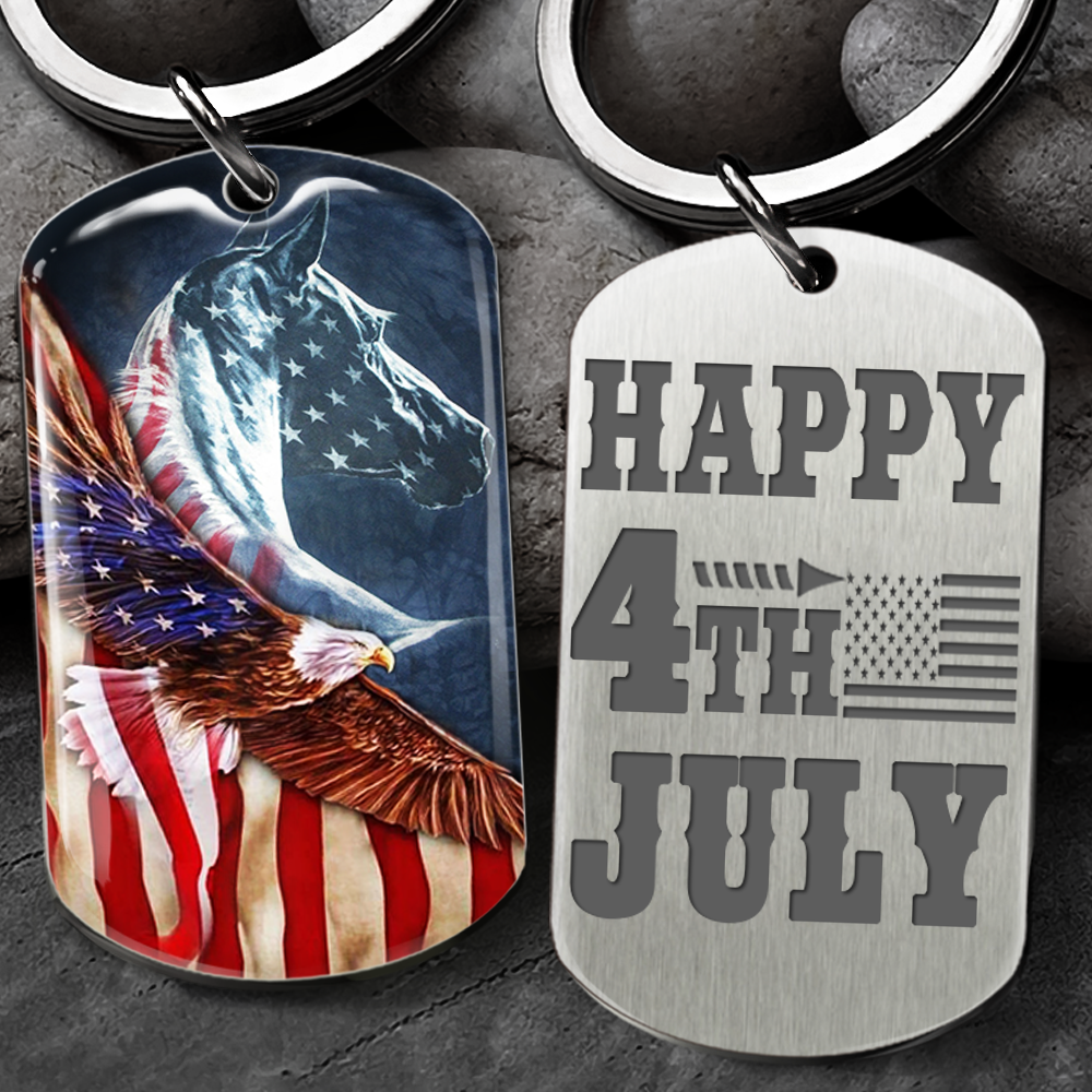 Happy US Independence Day- Personalized God America Keychain, Independence Day Gift