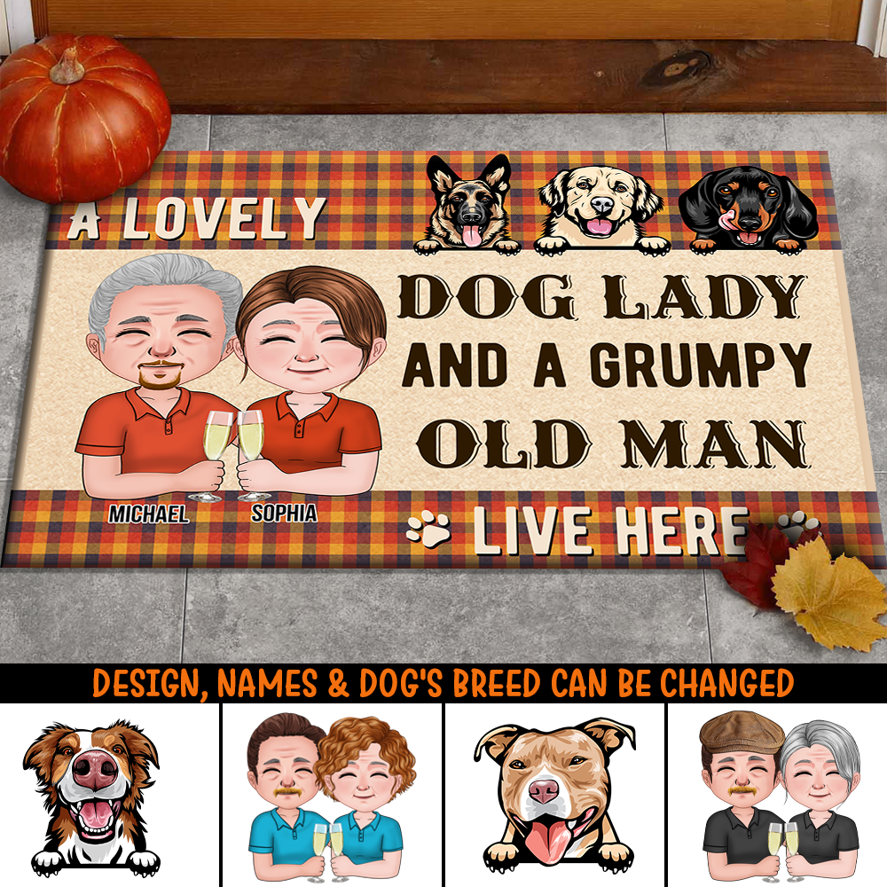 Personalized Crazy Dog Lady And Grumpy Old Man Live Here Doormat, Dog Lover Gift CHI-DIEP