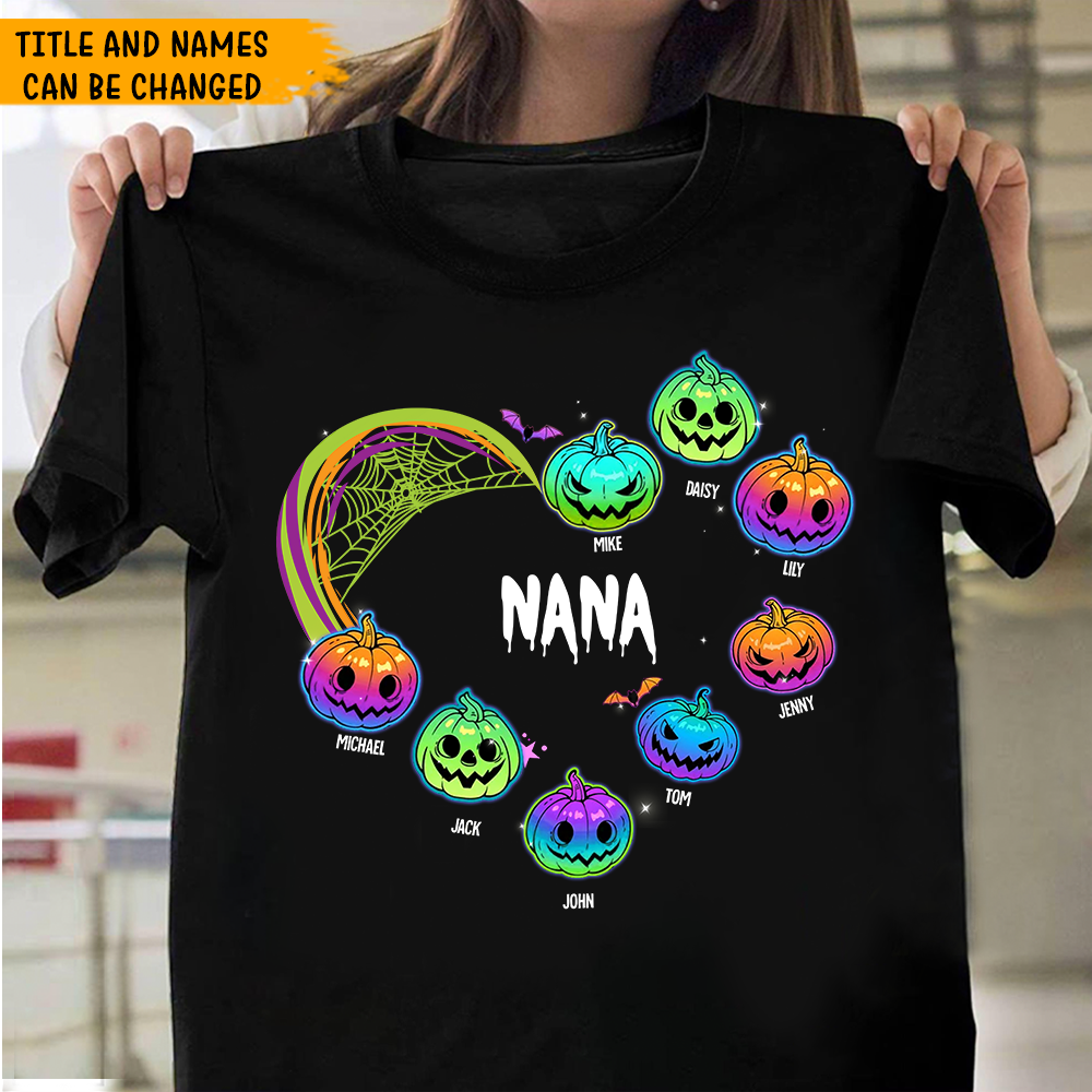 Personalize Heart Pumpkin Mom Grandma Halloween T-shirt, Gift for Grandma CustomCat