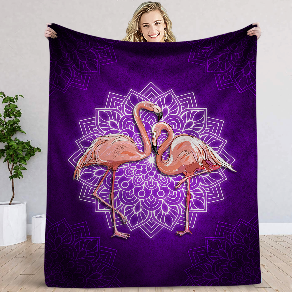 Purple Mandala Flamingo Blanket - Flamingo Lovers Gift, Animal Lover Gift, Bird Lover Gift