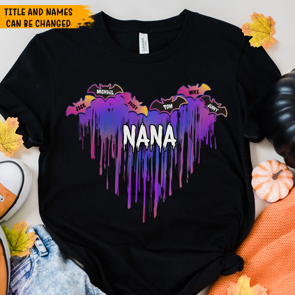 Personalized Heart Mom Grandma Halloween T-shirt, Gift for Grandma CustomCat