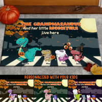 Thumbnail for Personalized Grandma And Kids Dinosaur Halloween Doormat CHI-DIEP