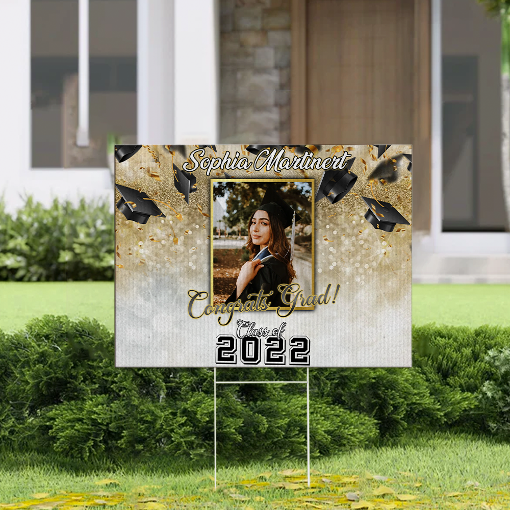 Congrats Grad Class Of 2022  Personalized Lawn Sign With Stake, Upload Photo Yard Sign