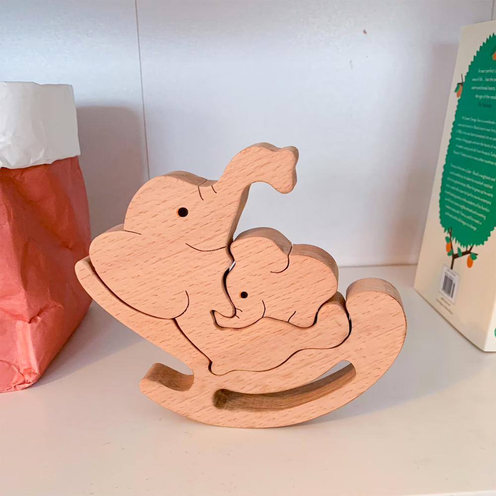 Elephant Mum & Baby Wood Sculpture, New Mom Gift