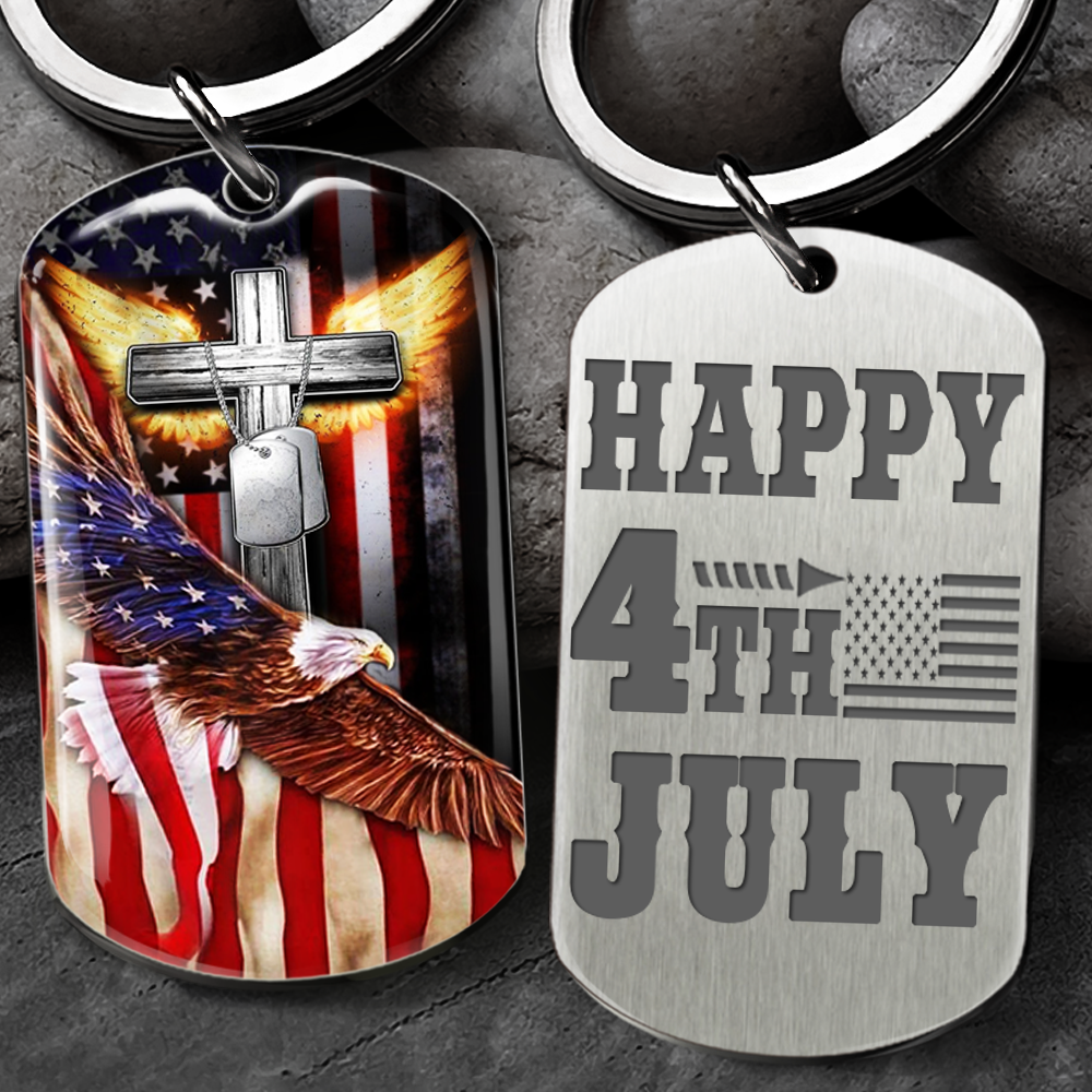 Happy US Independence Day- Personalized God America Keychain, Independence Day Gift