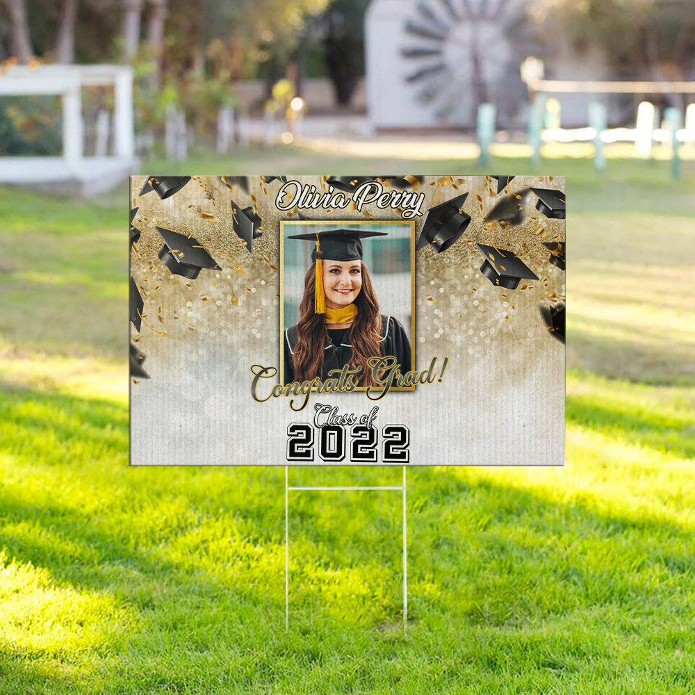 Congrats Grad Class Of 2022  Personalized Lawn Sign With Stake, Upload Photo Yard Sign