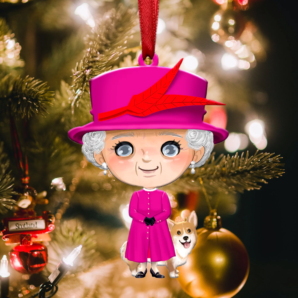 Queen Elizabeth II with Corgi - Christmas Ornament - QEL2