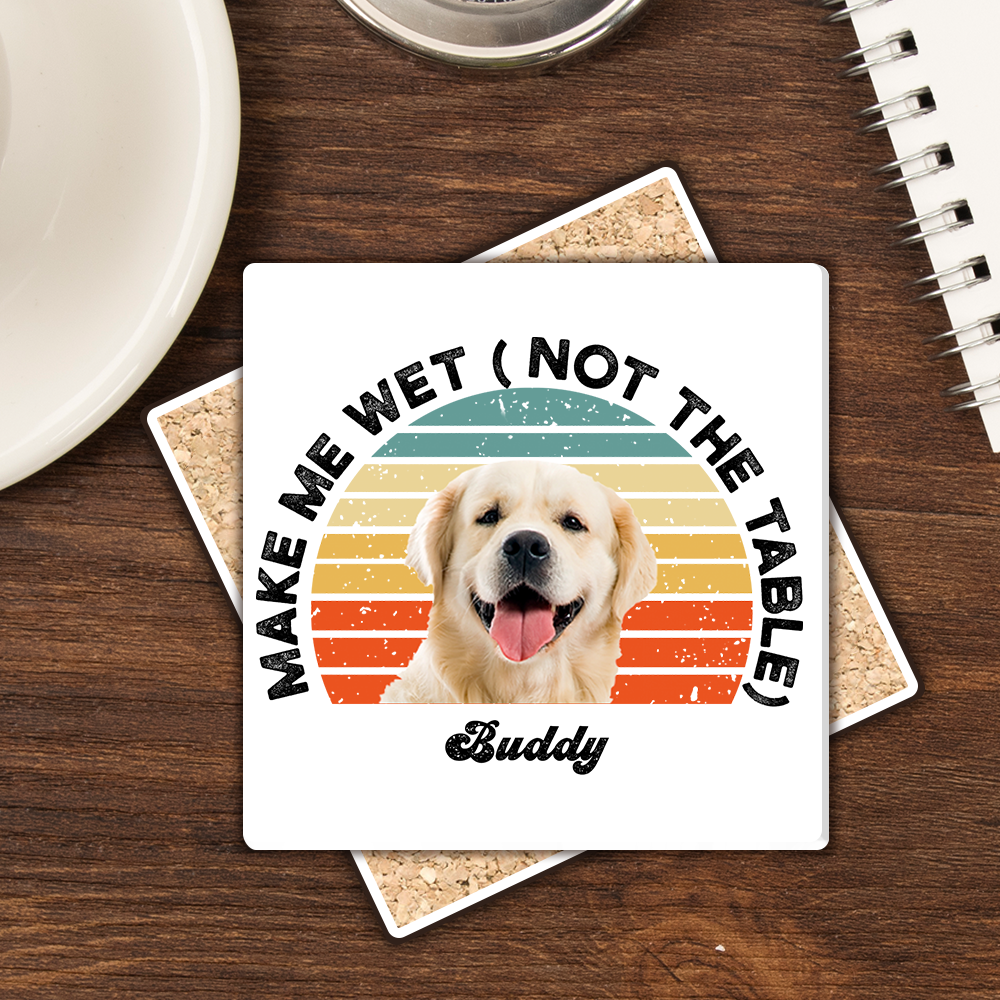 Make Me Wet Pet Photo Square Stone Coaster