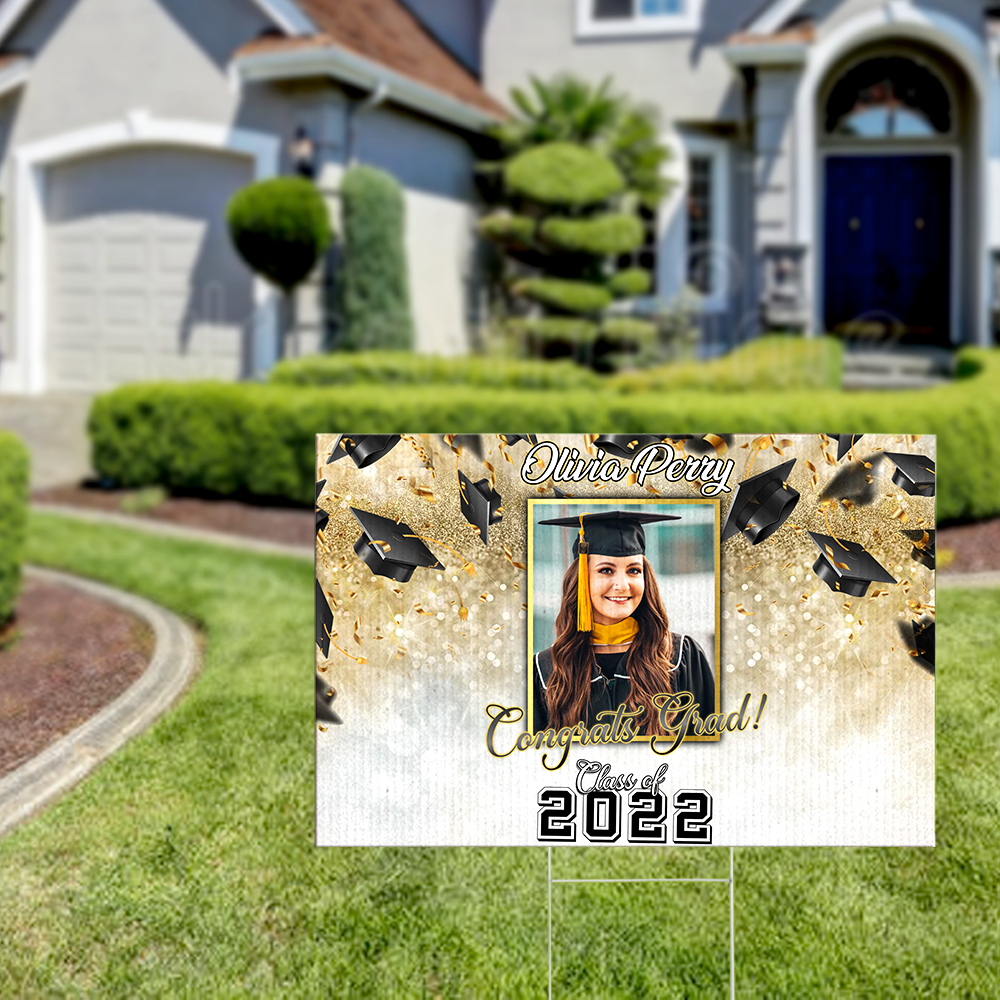 Congrats Grad Class Of 2022  Personalized Lawn Sign With Stake, Upload Photo Yard Sign