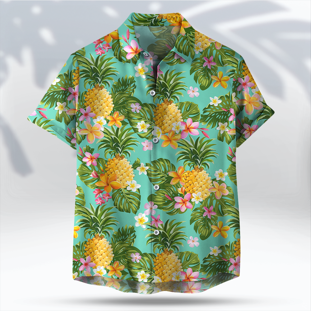 Custom Pet Face Photo Turquoise Hawaiian Shirt, Pineapple Tropical