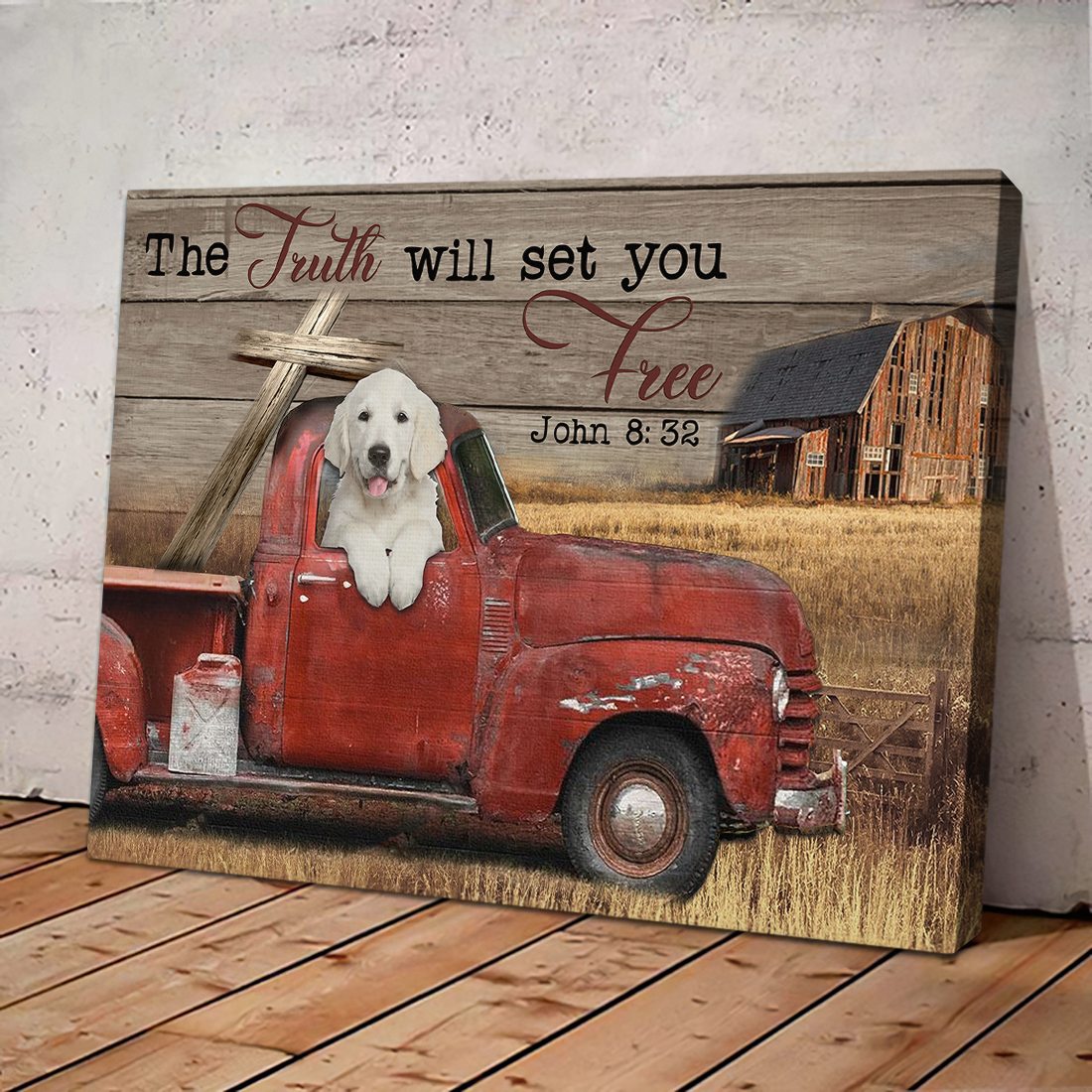 The Truth Will Set You Free Golden Retriever Canvas Wall Art - For Dog Lover ,For Golden Retriever Lover, For Pet Lover, For Religion