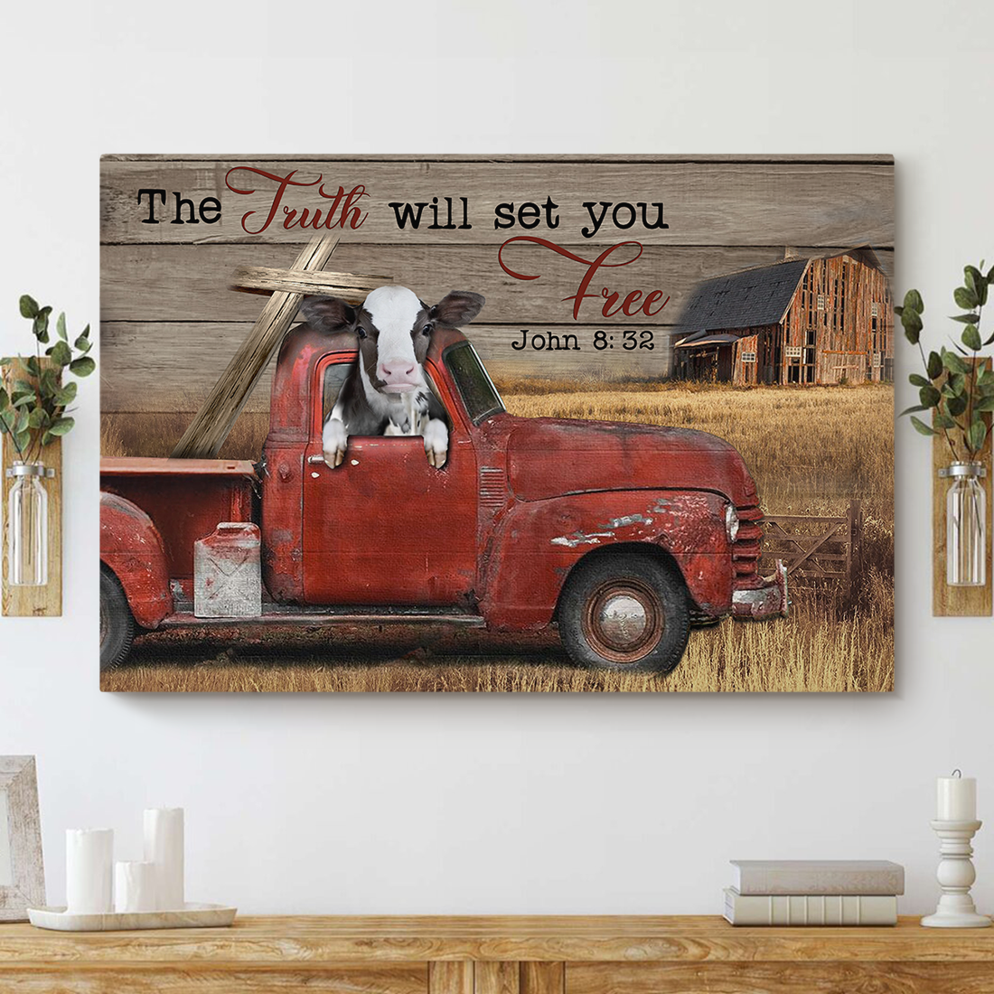 The Truth Will Set You Free Cow Canvas Wall Art - For Cow Lover ,For Animal Lover, For Religion