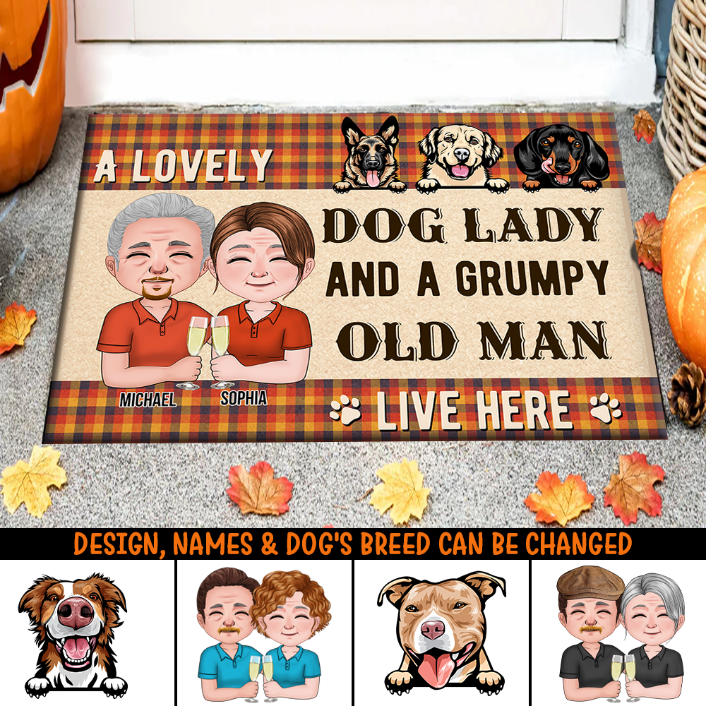 Personalized Crazy Dog Lady And Grumpy Old Man Live Here Doormat, Dog Lover Gift CHI-DIEP