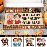 Thumbnail for Personalized Crazy Dog Lady And Grumpy Old Man Live Here Doormat, Dog Lover Gift CHI-DIEP