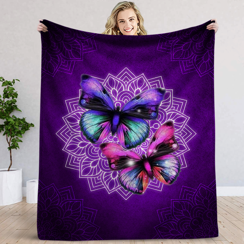 Purple Mandala Butterfly Blanket - Butterfly Lovers Gift, Animal Lover Gift