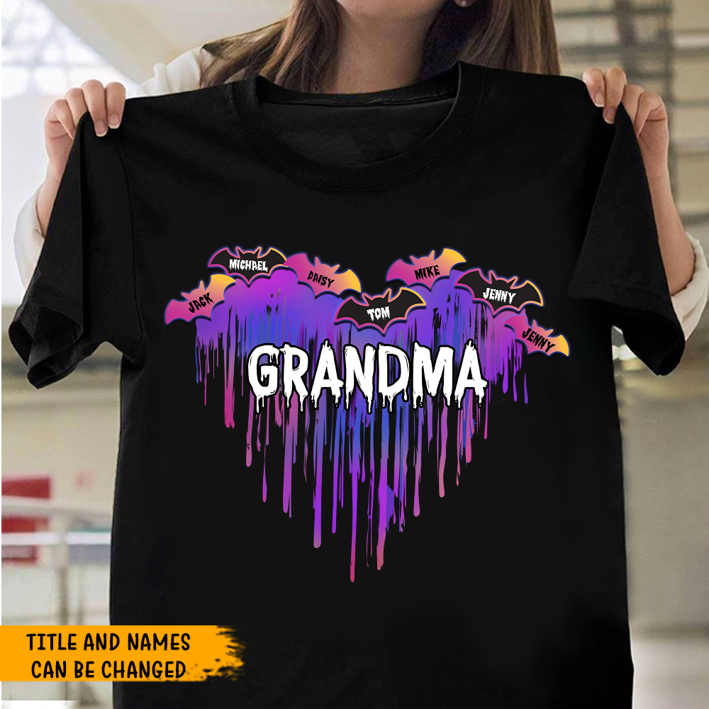 Personalized Heart Mom Grandma Halloween T-shirt, Gift for Grandma CustomCat