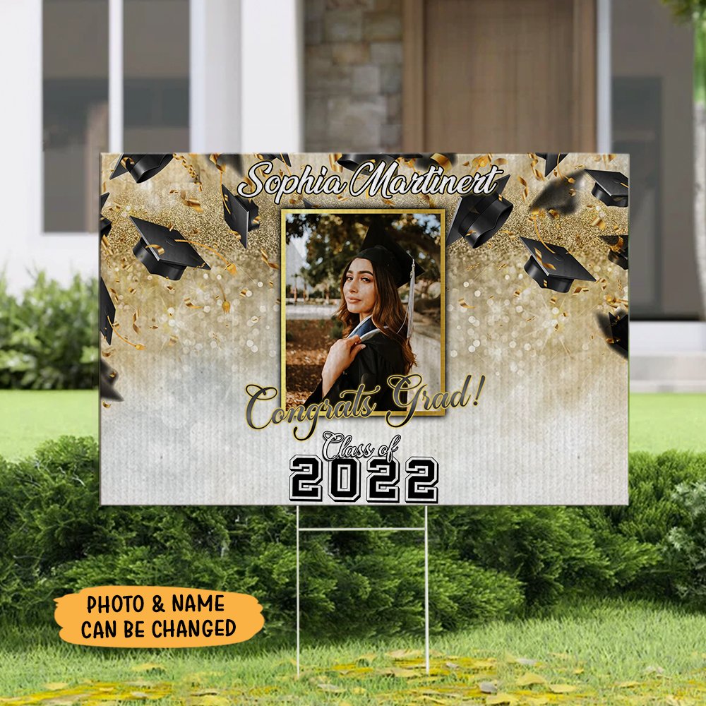 Congrats Grad Class Of 2022  Personalized Lawn Sign With Stake, Upload Photo Yard Sign